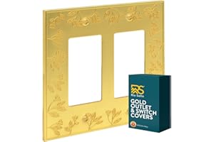 Rio Salto Metal Floral Decorative Outlet Cover Light Switch Cover Plate Flower Covers Double Rocker Decora Decorator Wall Plates (Yellow Gold, 2-Gang Rocker (1-Pack)