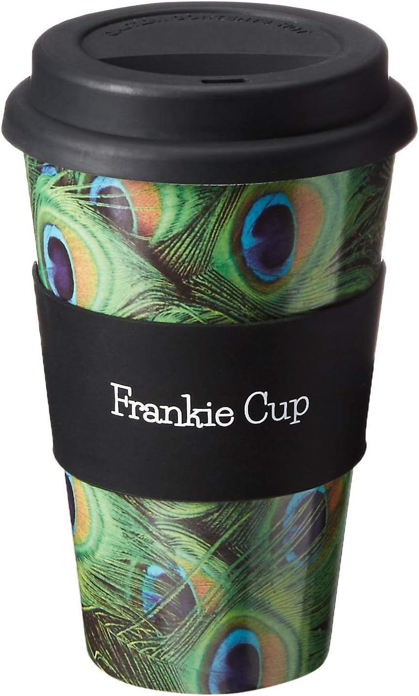 Reusable Coffee Cup - Eco-Friendly Organic Bamboo Fiber - To-Go Travel Cup With Lid - Light Weight & Dishwasher Safe - Ideal For Men & Women - 13.5 oz PEACOCK Frankie Cup