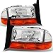 AKKON - For 1997-2004 Dodge Dakota | 1998-2003 Durango Replacement Textured Len Headlights + Amber Corner Turn Signal Lamp