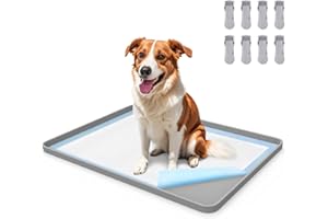 VavoPaw Pee Pad Holder for Dog, 22" × 34" Puppy Pad Holder with Clamps, Raised Edges Leak-Proof Dog Pee Pads Holders, Waterproof Silicone Potty Pads for Dogs, Easy to Clean Indoor, Light Gray