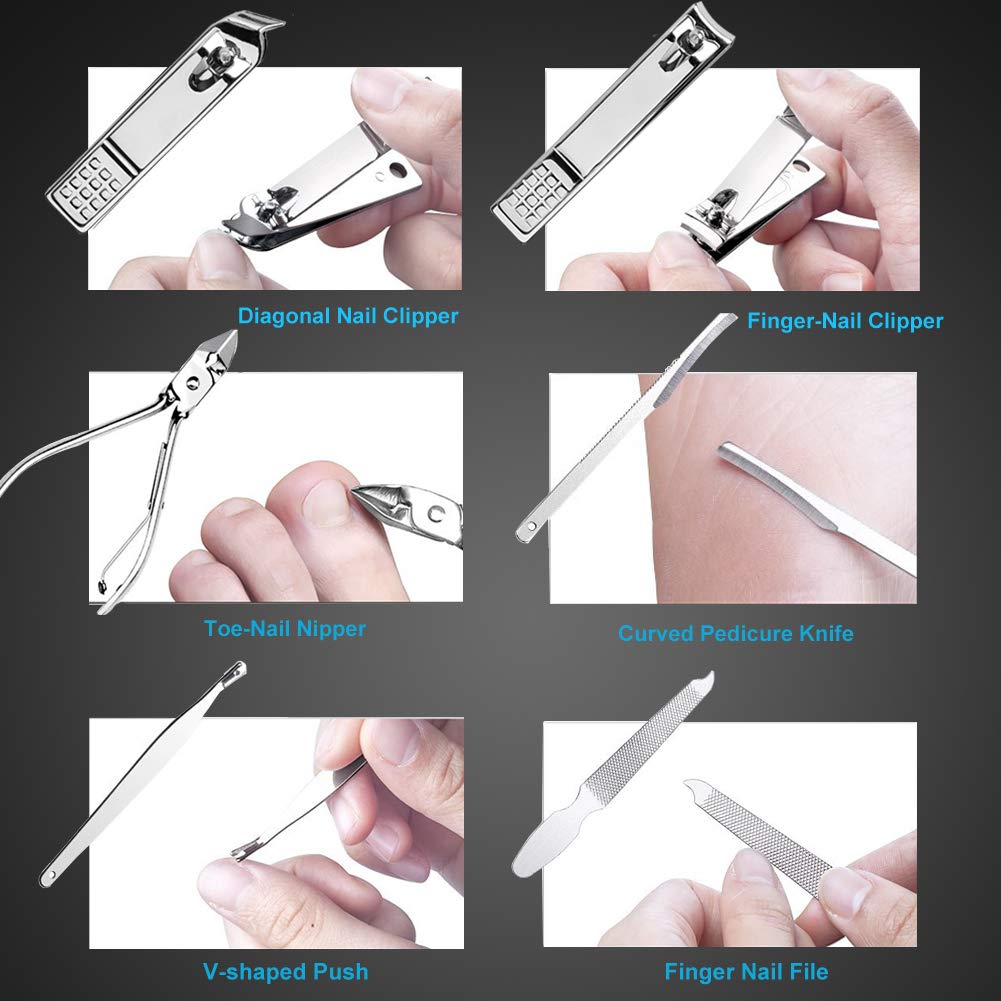 Manicure Set Nail Clippers Pedicure Kit -18 Pieces Stainless Steel Manicure Kit, Professional Grooming Kits, Nail Care Tools with Luxurious Travel Case : Beauty