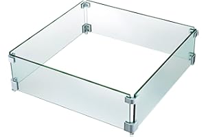 VBENLEM Fire Pit Wind Guard 21 x 21 x 6 Inch Glass Flame Guard, Rectangle 5/16 Inch Thickness Glass Wind Guard Fence with Non-Slip Feet Clear Tempered Glass, for Propane, Gas, Fire Pits Pan/Table