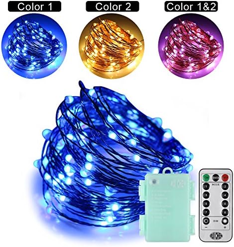 RUICHEN Color Changing Battery Operated Fairy Lights, 33Ft 100 LED 8 Modes Copper Wire Twinkle String Lights with Remote Timer for Bedroom, Patio, Christmas, Party (Warm White & Blue)