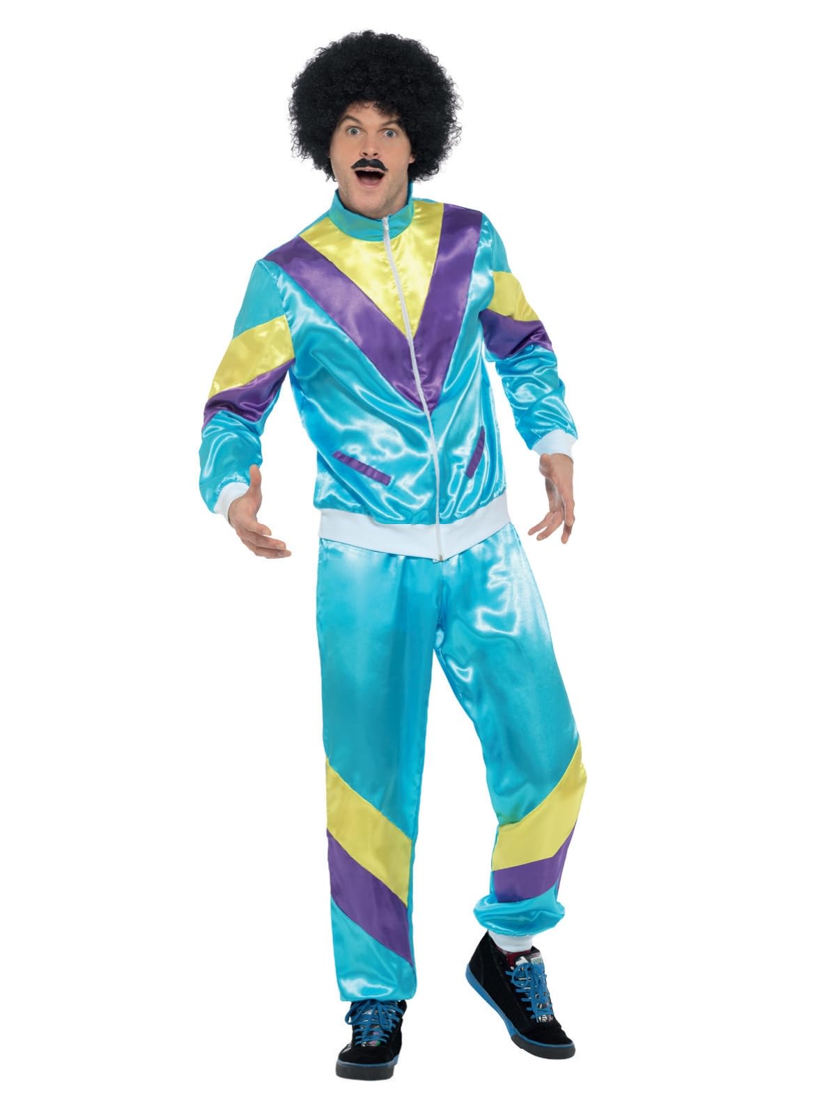 Smiffys 80s Height of Fashion Shell Suit Costume, Blue Jacket & Trousers, Fancy Dress, 1980s Dress Up Costumes