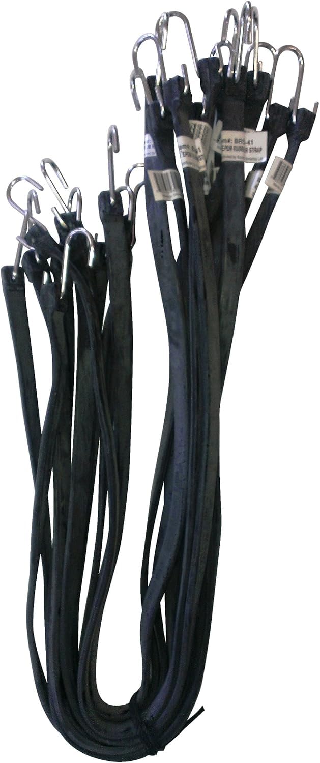 Kotap VBRS-41 Heavy-Duty EPDM Rubber Tie Down Bungee Cord with Crimped Metal S Hooks, Ideal for Securing Tarps, Canvases, 41-Inch, Black, 10 Count Image