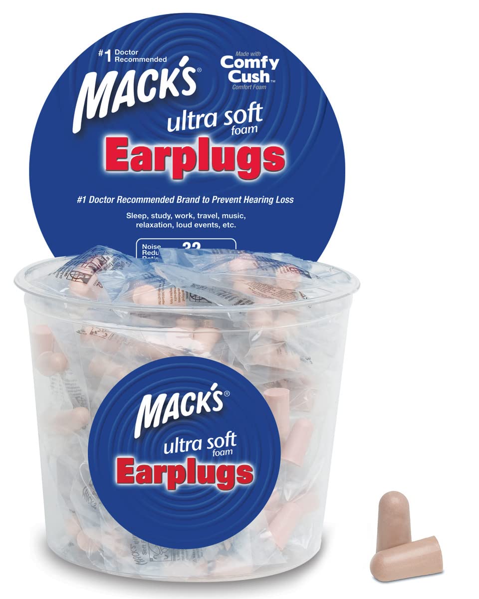 Mack's Ultra Soft Foam Earplugs, 100 Pair - 33dB Highest NRR, Comfortable Ear Plugs for Sleeping, Snoring, Travel, Concerts, Studying and Loud Noise | Made in USA