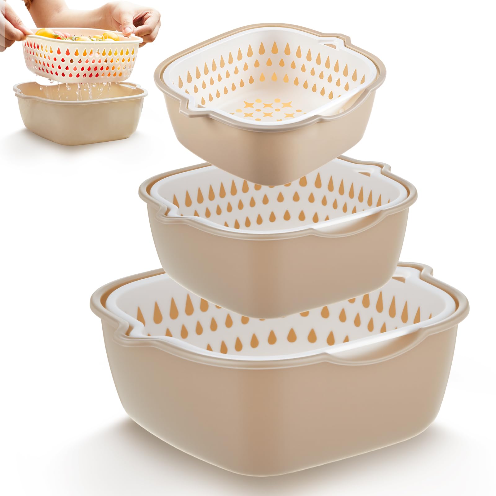 Photo 1 of *MISSING PARTS*
LemonRoad 6 Pcs Drain Colander Bowl Set Fruits and Vegetable Washing Strainer Detachable Double-layer Plastic Kitchen Food Basket, Kitchen Essential Gadgets (White,Grey)