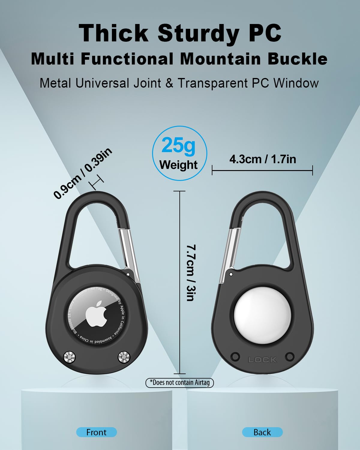 SCALLOP Schlüsselanhänger für AirTag (1. und 2. Generation), mit Karabiner, dicker, harter PC-Luftmark-Halter, IPX8 wasserdicht, sicheres Schloss, Universal-Rad-Schlüsselanhänger (Schwarz, 1 Stück) 2