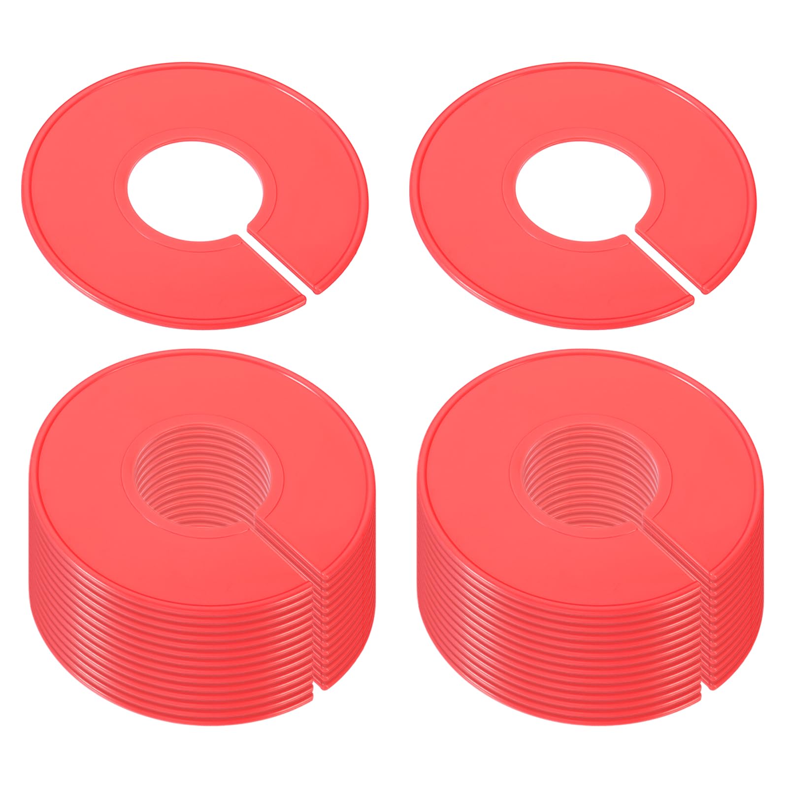 PATIKIL Clothes Dividers for Hanging Clothes, 30 Pack Closet Clothing Rack Size Dividers Blank Labels Sorting Round Separator for Closet, Red