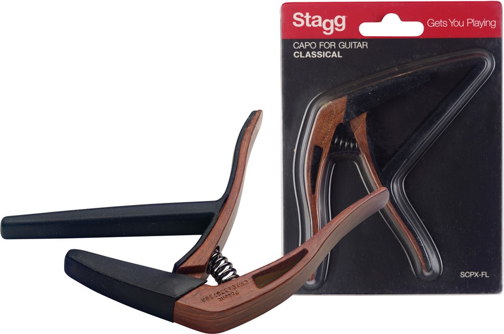 STAGG SCPX-FL DKWOOD Dark Wood Effect Flat trigger Capo for Classical Guitar