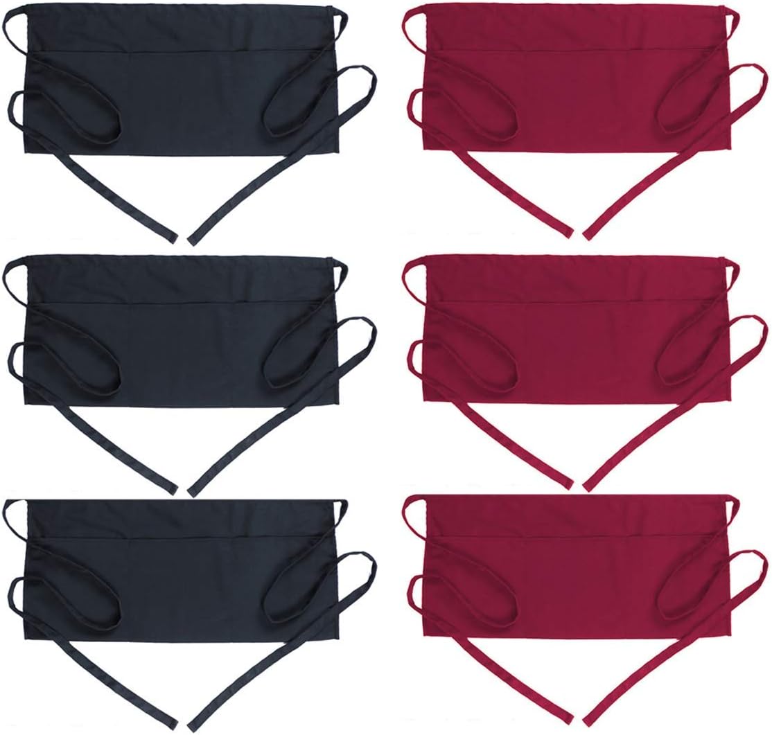 Server Aprons with 3 Pockets 6 Pack Black and Red Home