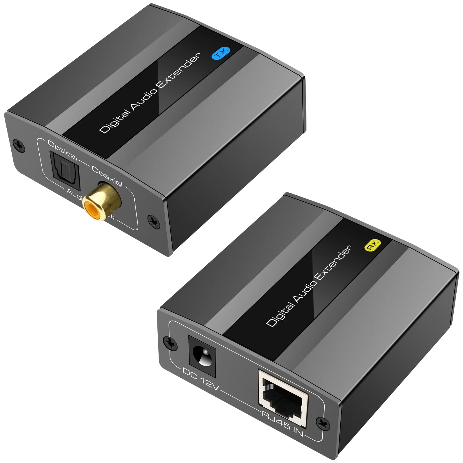 VEDINDUST Digital Audio Extender Optical to Coaxial Converter Coaxial to Optical Adapter via a single Cat5E/6 cable up to 500 meters for PS3, HD DVD, PS4, HD Plasma, Blu-ray, Speakers, Soundbar