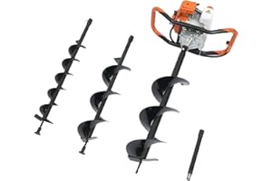 JAYEUW 52cc Earth Auger Post Hole Digger + 4", 6", 8" Bits, 2-Stroke Gas Powered Posthole Digger 7500rpm Earth Auger Drill Ice Fishing Auger Garden Auger for Planting Gardening (US Stock)