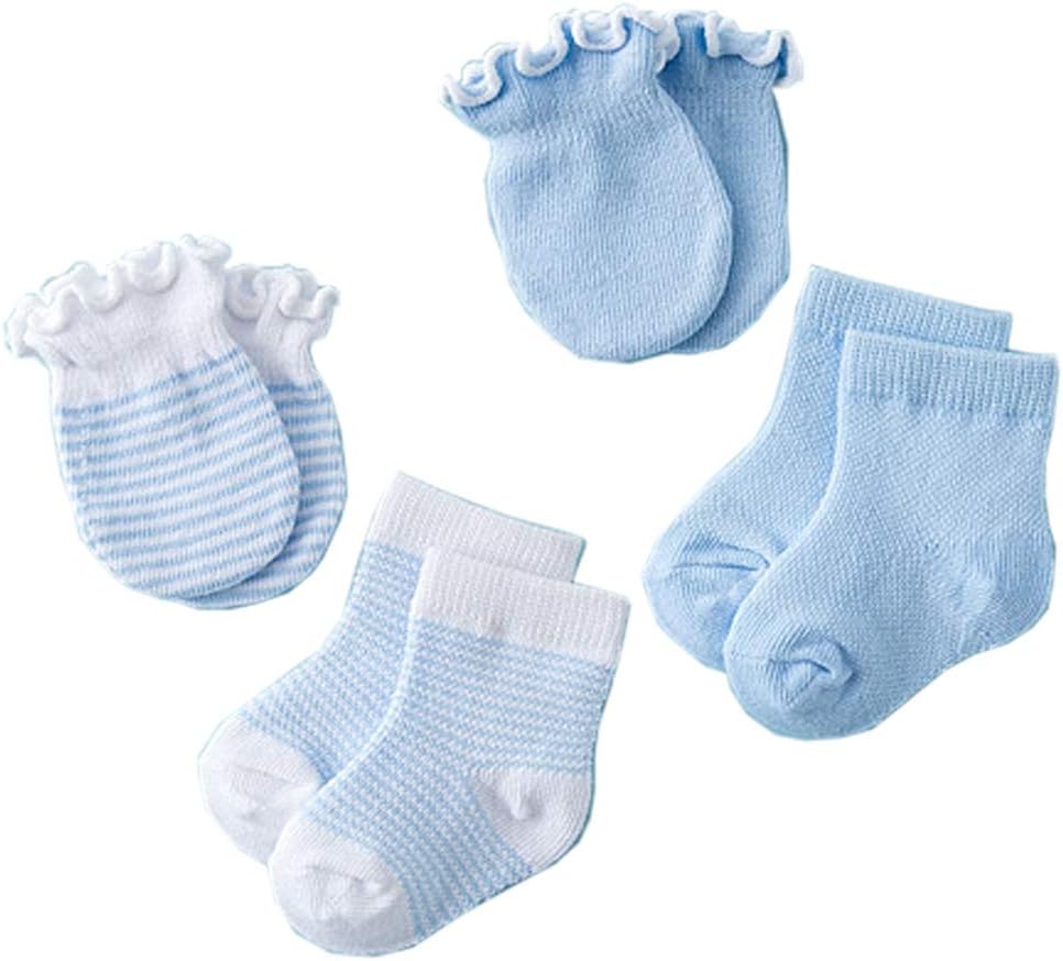 4 Pairs Children Kids Baby Newborn Socks Gloves Anti-Scratch Breathable Elasticity Protection Face Mittens Shower Gift