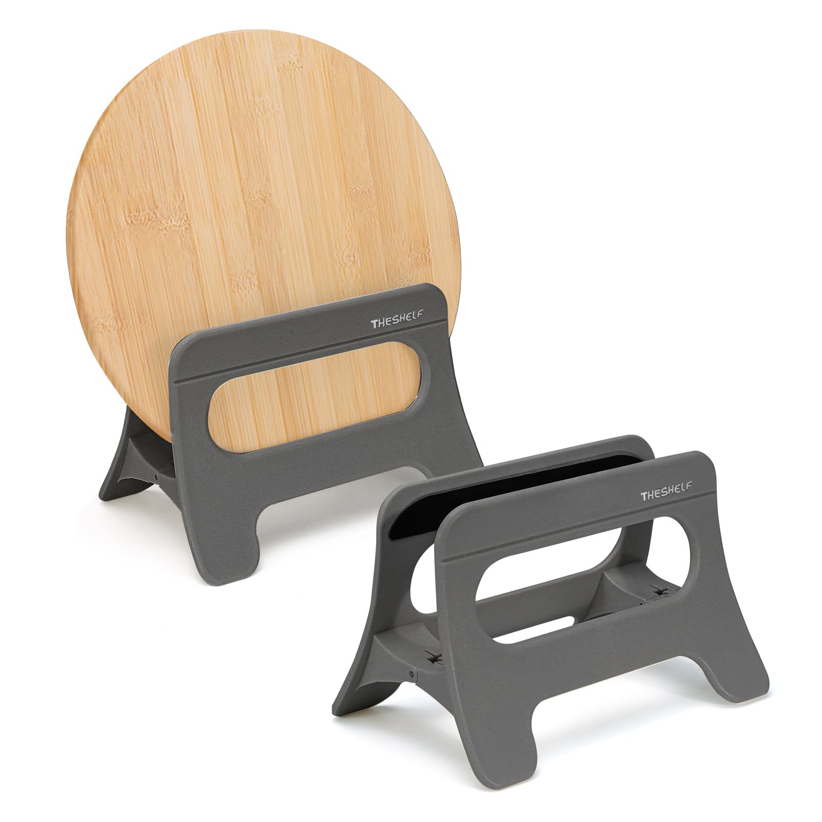 Realand 2Pcs Cutting Board Holder, Automatic Width Adjustment Cutting Board Organizer, Cutting Board Rack Chopping Board Stand for Countertop Cabinet Pot Lid Organizer, Gray