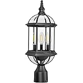 Cozesigns Outdoor Post Lights,19.21" 3-Light Lamp Post Light Fixture,Hardwired Exterior Waterproof Pole Lighting,Modern Black