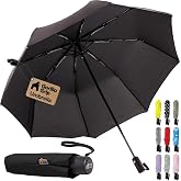 GORILLA GRIP Compact Travel Size Umbrella for Rain, Sleek Design, Black | On the Go Umbrella Fits Backpack, Purse and Carry On, One Click Open and Close, Wind Resistant Durable Quick Dry Under 1 LB