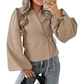 Cicy Bell Womens Puff Long Sleeve Blazers V Neck Wrap Cropped Trench Coat Work Office Dressy Casual Suit Jackets
