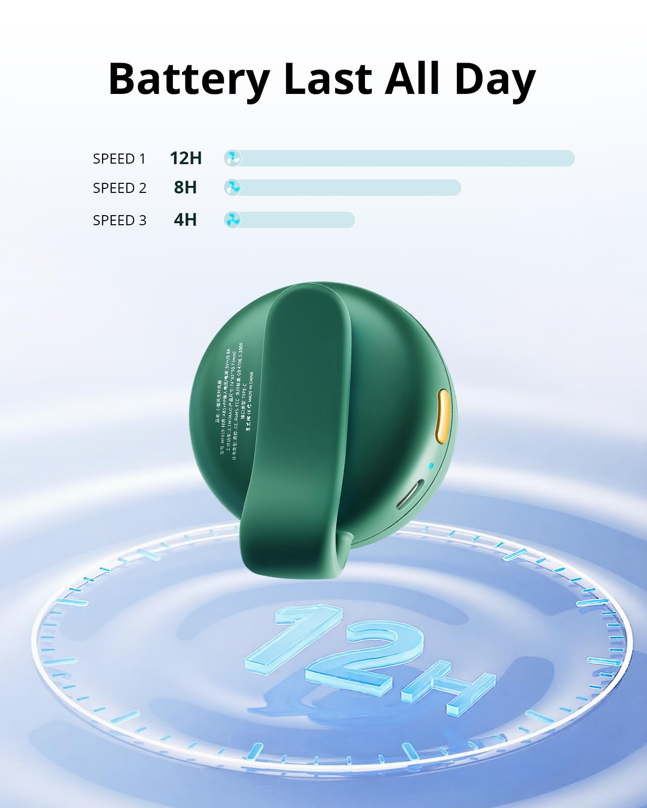 Portable Silent Mini Bladeless Fan Clip On, 3 Speeds & Queit, Hands Free Shirt and Waist Clips Whirlwind Fans, USB Rechargeable, Suitable for Outdoor & Travel & Office (green)