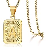 Trendsmax Rectangle Initial Letter Pendant Charm for Mens Womens Gold Plated Capital Letter Pendant Necklace Rolo Chain 18inch