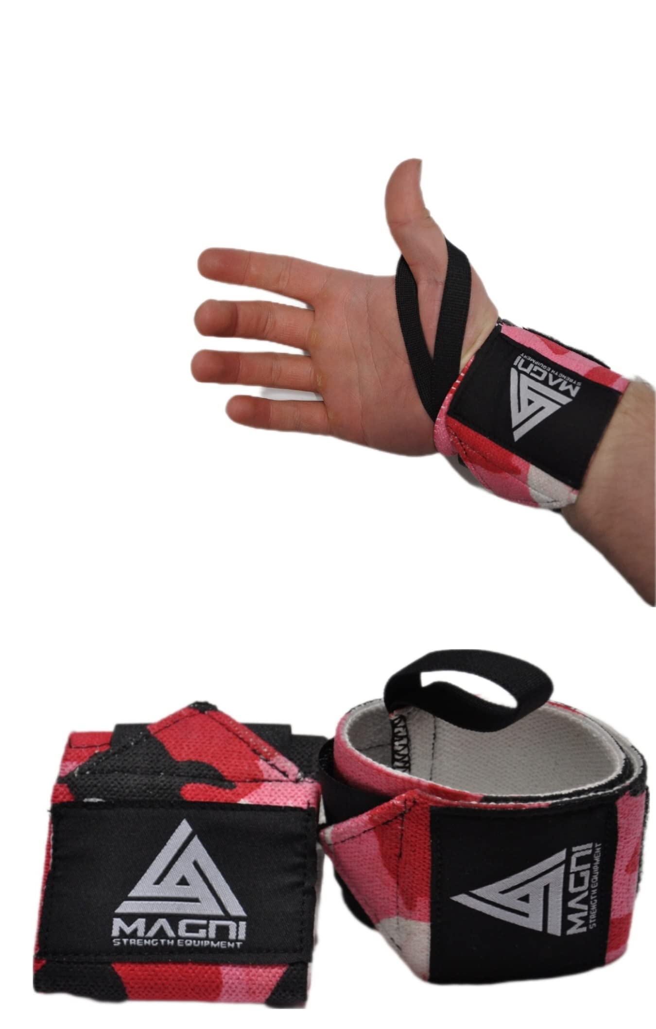 Magni Strength Equipment | Pink Camouflage Heavy Duty Weightlifting Wrist Wrap | Wrist Wraps For Bodybuilding | Powerlifting Wrist Wraps | Sold As Pair | Professional Quality