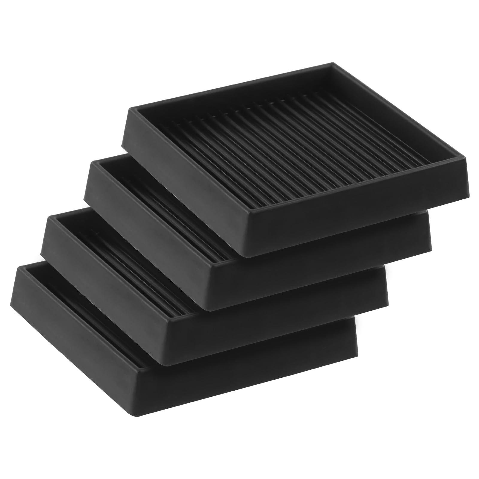 Tanstic 4Pcs 3x3 Square Rubber Furniture Caster Cups with Anti-Sliding Floor Grip Square Rubber Anti Skid Caster Cups Non Slip Furniture Pads for Sofa Bed Chair(Black)