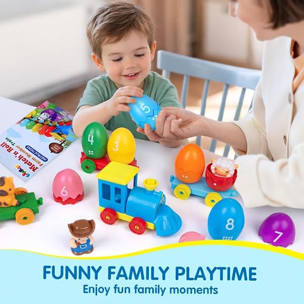 ESPRAY TODDLER LEARNING TOYS FOR 1 2 3 YEARS OLD, COUNT MATCHING & SORTING MONTESSORI FARM TRAIN SET WITH 8 FARM ANIMALS & 1 FARMER FINGER PUPPETS, CHRISTMAS EASTER BIRTHDAY GIFTS FOR BABY BOYS GIRLS