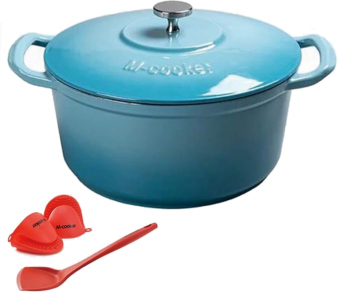 M-Cooker olla de hierro fundido esmaltada de 4.5 cuartos con tapa de