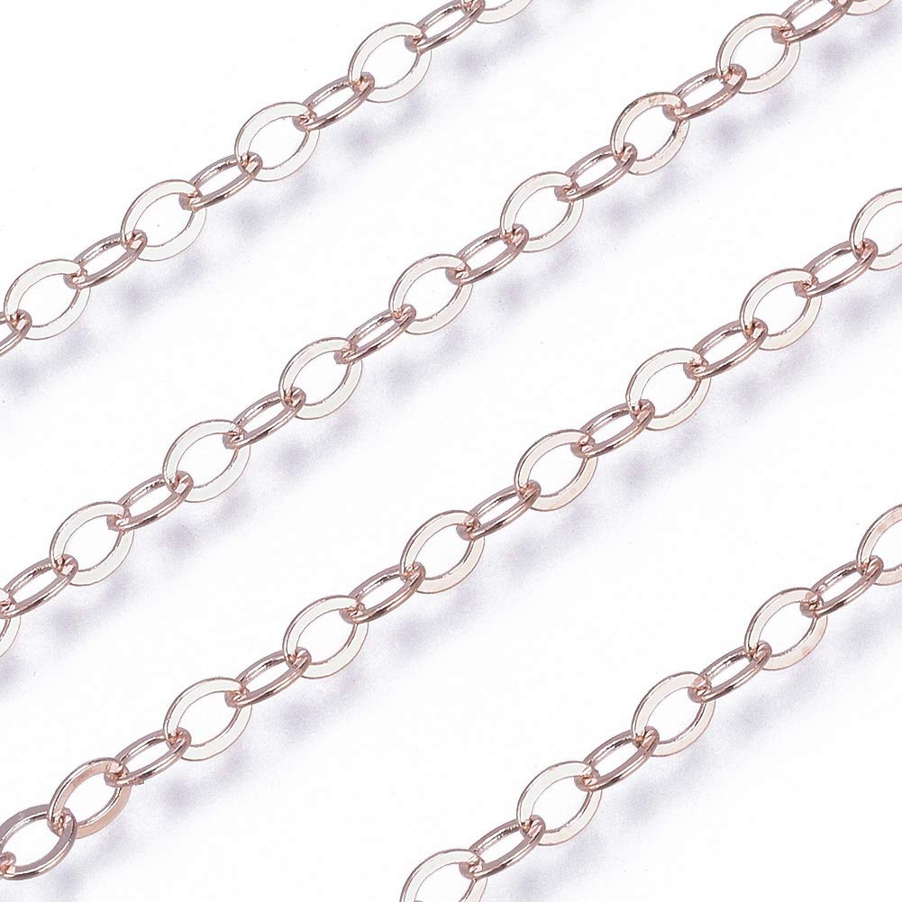 Beadthoven 16.4Ft Brass Cross Cable Chains Rose Gold Flat Oval Twisted Metal Necklaces Links Chains 3.5x3mm for Jewelry Making Bracelet Anklets Bag Accessories