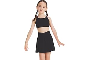 Coralup Girls 2 Piece Outfits Workout Set Gym Crop Tank Tops Training Bras Set & 2 in 1 with Pockets Shorts Skirts