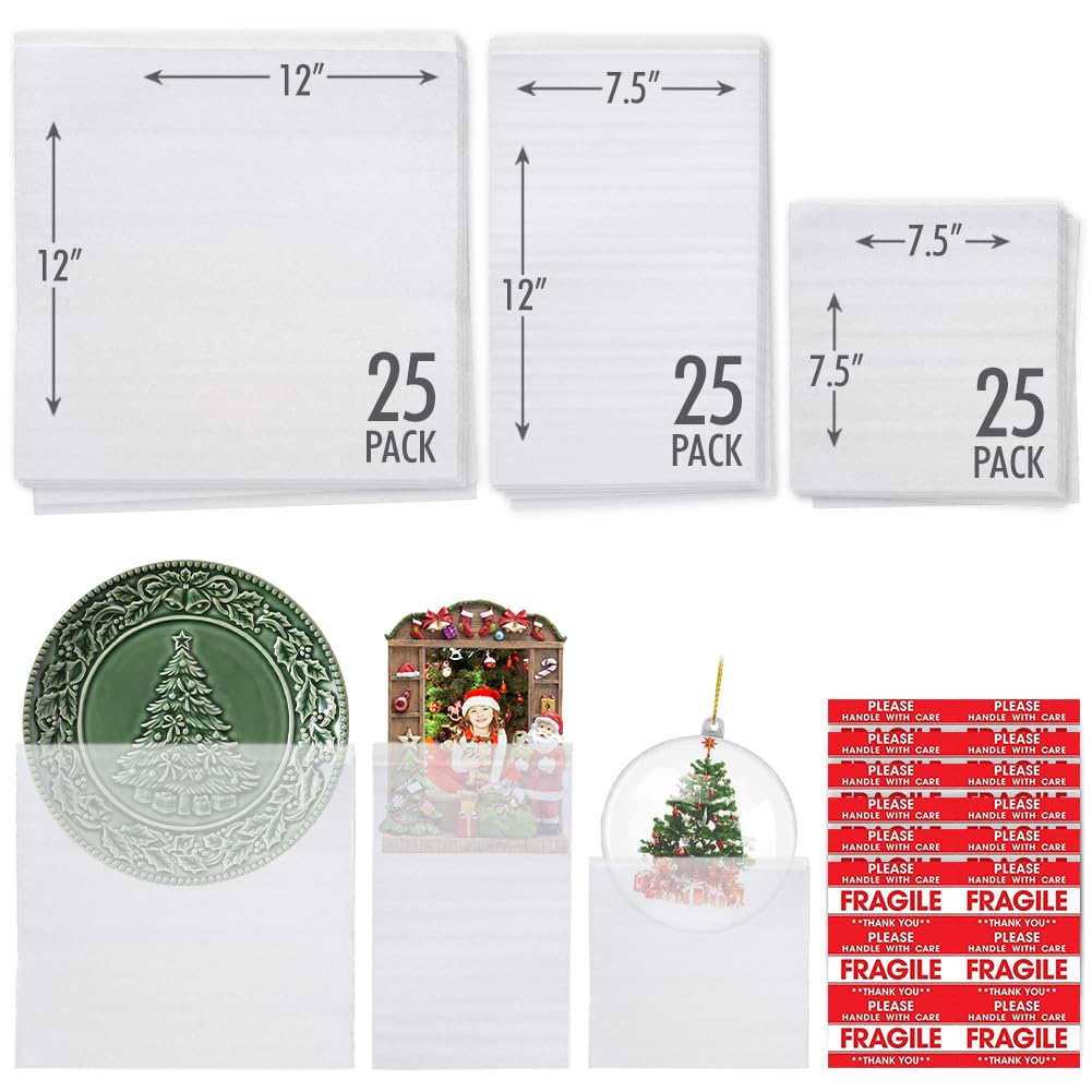 Photo 1 of 135 Pcs Moving Supplies with 3 Size Cushion Foam Pouch 1/16 Inch Thickness, 60 Pcs Fragile Stickers to Protect Ornament Cup Glasses China Dishes Shipping Storage Transportation (7.5x7.5 7.5x12 12x12)