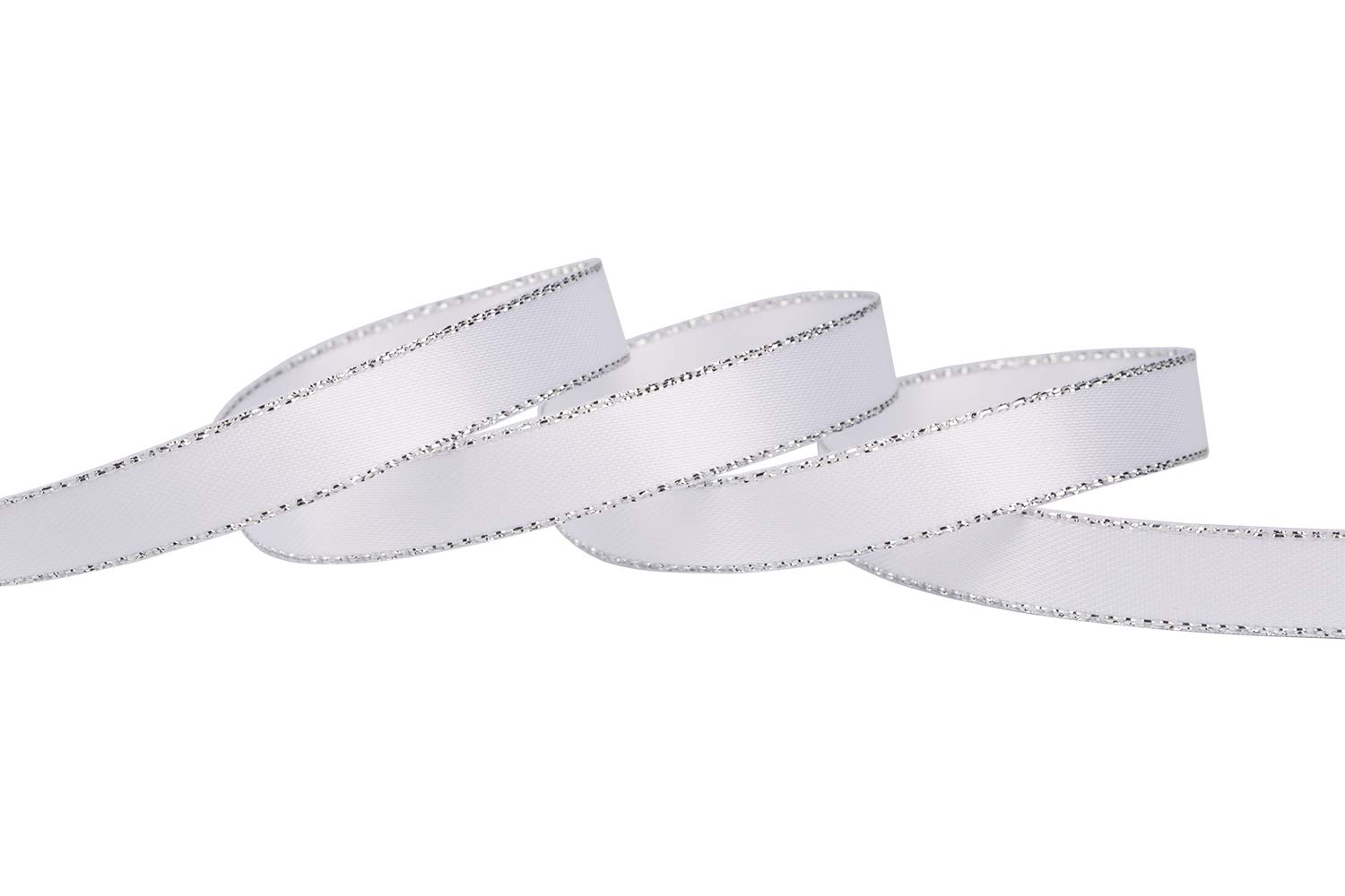Ribbonitlux 9mm Width Double Face Satin Ribbon with Silver Edge 22 Meters (029-White), Set for Gift Wrapping, Party Decor, Wedding and Craft