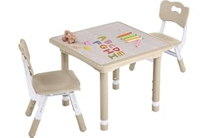 GITAWUSA Toddler Table and Chair Set, Height Adjustable-Upgrade Kids Table and 2 Chairs for Ages 3-8, Multi-Activity Toddler Play Table with Graffiti Desktop for Home/Daycare/Classroom