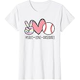 Peace Love Baseball Funny for Girls Teens Mom Women T-Shirt