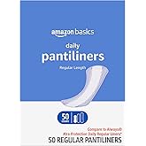 Amazon Basics Daily Pantiliner, Regular Length, Unscented, 50 Count, 1 Pack (Previously Solimo)