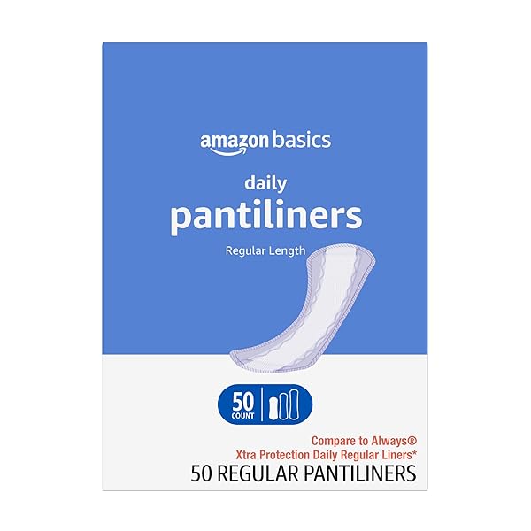 AMAZON BASICS DAILY PANTILINER, REGULAR LENGTH, THIN ABSORBENT FEMININE PADS FOR WOMEN, UNSCENTED, 50 COUNT (PREVIOUSLY SOLIMO)