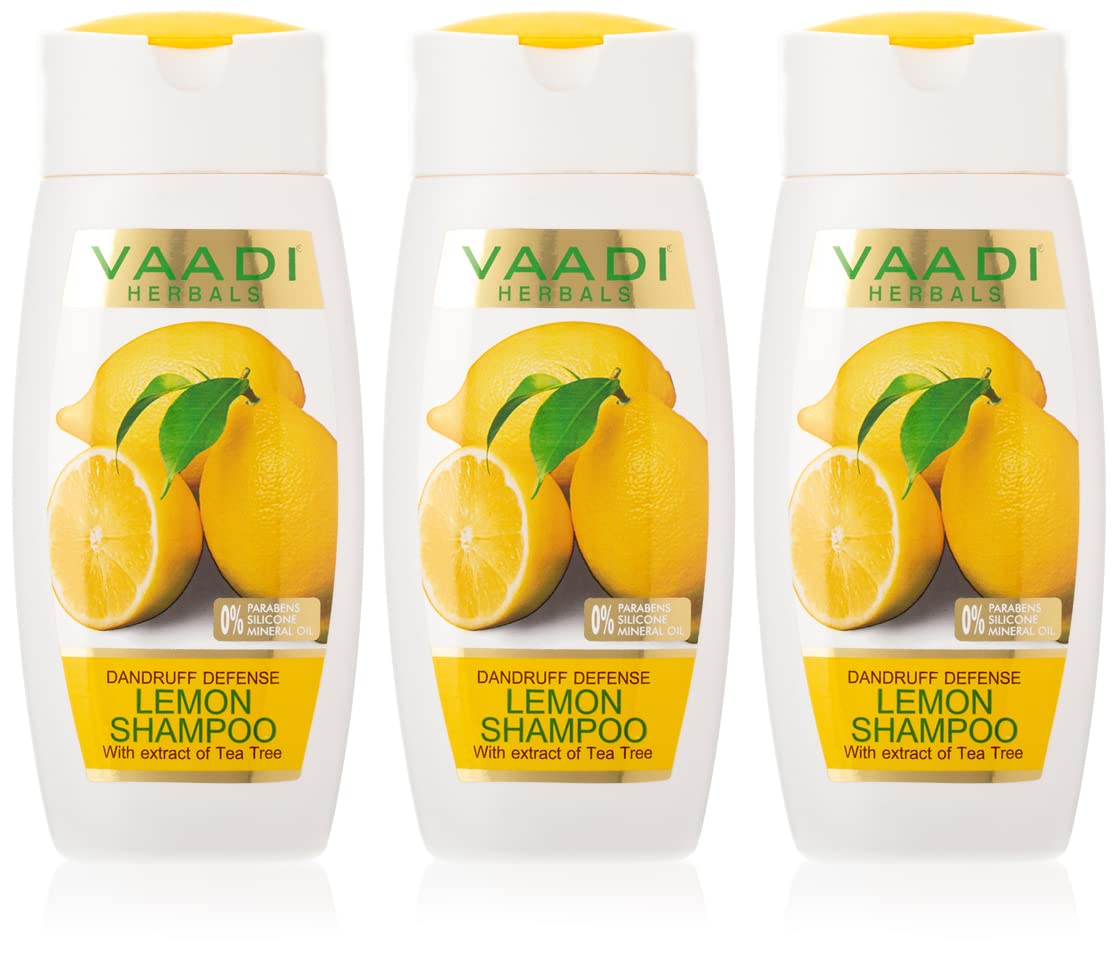 Vaadi Herbals Organic Dandruff Defense Lemon Shampoo With Tea Tree Extract - Hair Loss Treatment For Women Men 110 Ml X 3