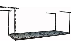 MONSTERRAX STORAGE SOLUTIONS MonsterRax Overhead Garage Storage Racks 3x8’ Ceiling Mounted Shelving, Adjustable Hanging Organizer, Heavy Duty Steel, Holds 500 Pounds, Color: White, Adjustable from 24"-45" off the Ceiling