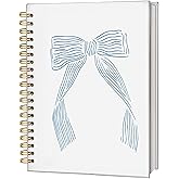 FLVGE Cute Journal Blue Bow Notebook, Coquette School Supplies Spiral Notebook, Coastal Granddaughter Aesthetic Hardcover Spiral Notebook Journal for Work Notes Journaling, Coastal School Supplies 5.5x8.3