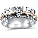 DAOSHANG Sterling Silver Spinner Ring Honey Bee Rings for Women, Vintage Wide Band Fidget Ring for Anxiety Relieve Stress Gift for Women Teen Girl