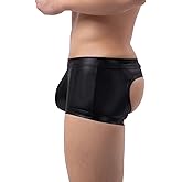 ohyeahlady Men's Faux Leather Boxer Briefs Black Soft Pouch Trunks Stretchy Plus Size Night Underwear Panties Club Wear
