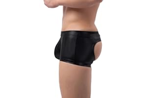 ohyeahlady Men's Faux Leather Boxer Briefs Black Soft Pouch Trunks Stretchy Plus Size Night Underwear Panties Club Wear