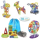 Magnetic Blocks Building Set Toys For Kids TOQIBO 96PCS Magnet Tiles Educational Building tiles Construction Toys For Boys Girls With Storage Bag