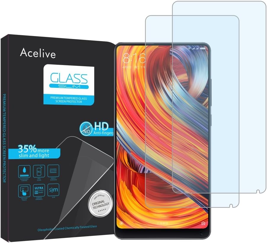 Acelive Xiaomi Mi Mix 2 2S Tempered Glass, 2 Pack Case Friendly HD Clear Tempered Glass Screen Protector for Xiaomi Mi Mix 2 2S
