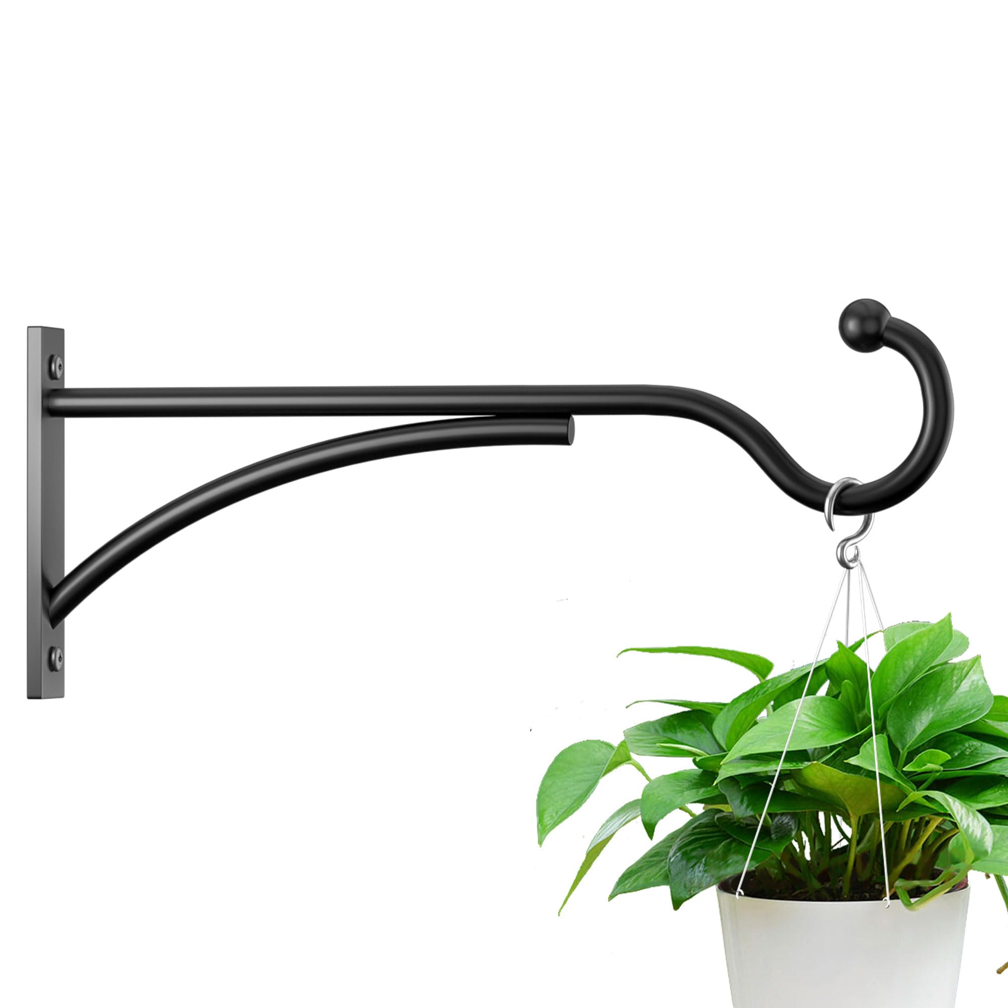 Photo 1 of saffruff Outdoor Plant Hanging Hooks for Wall: 11 Inch Black Metal Bracket for Hanging Baskets, Bird Feeders, Wind Chimes, Flower Baskets, Yoga Mat, Lanterns. 1 Pack