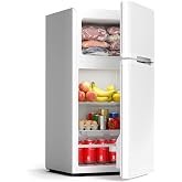 COWSAR 2.5 Cu.Ft Mini Dorm Fridge with Freezer for Bedroom, Office, White | Double Reversible Door, 2 Removable Shelves, Adjustable Thermostat, Energy Saving, Compact Refrigerator for Apartment
