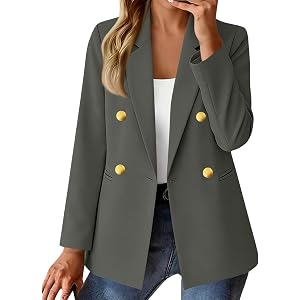 Blazers for Women Business Casual Long Sleeve Suit Jacket Fall Winter Open Front Double Breasted Classic Blazer