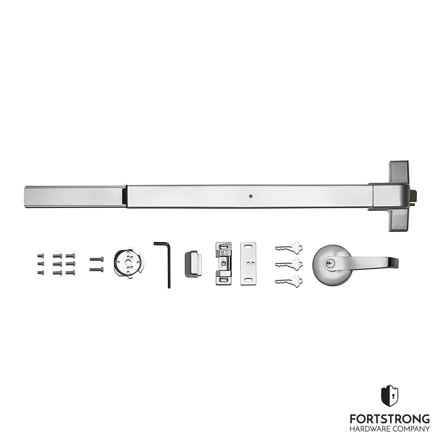 Panic Bar Exit Device - Push Bar for Exit Doors & Exit Lever with Key - UL Listed - Aluminium Silver Finish - Fitting Instructions
