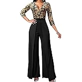 Sparkly Overlay Jumpsuit for Women Dressy Elegant Long Sleeve Long Split lightweight Pants Cocktail Jumpsuits