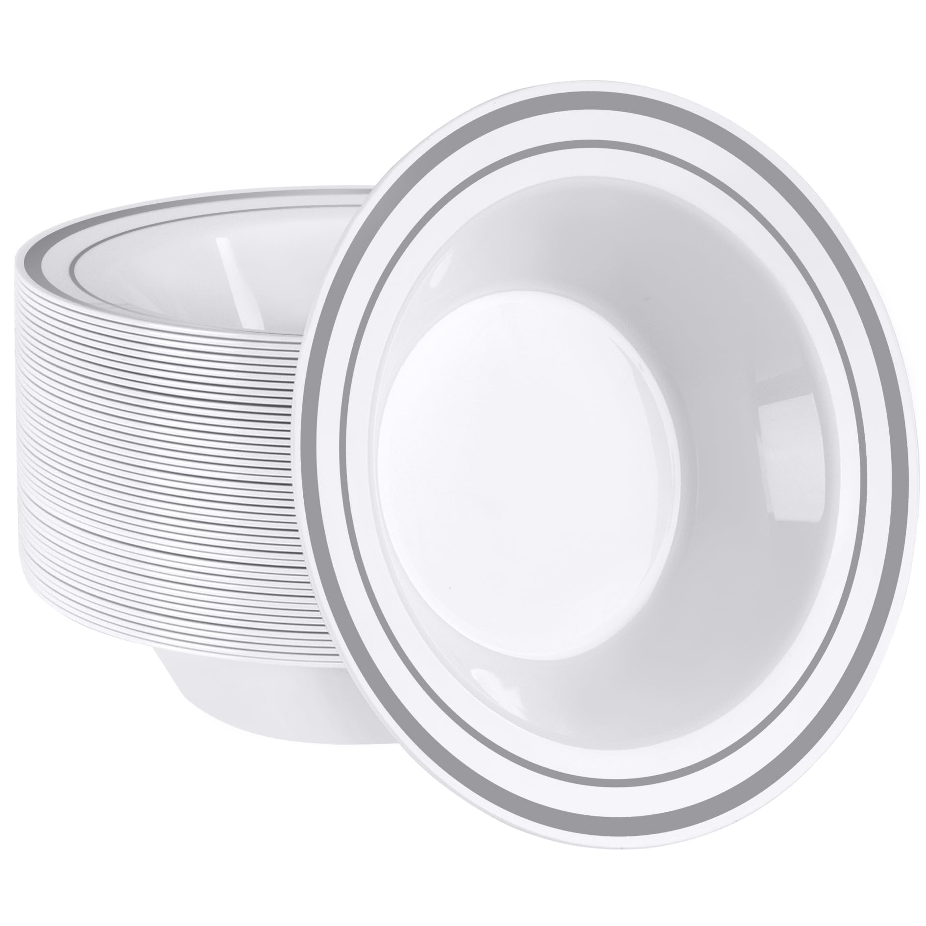 Photo 1 of SETUP [12 oz. - 50 Piece Dessert Soup Bowls with Silver Rim, Plastic Bowls Disposable - Premium Heavy-Duty Disposable Soup Bowls for Party, Wedding, and All Occasions